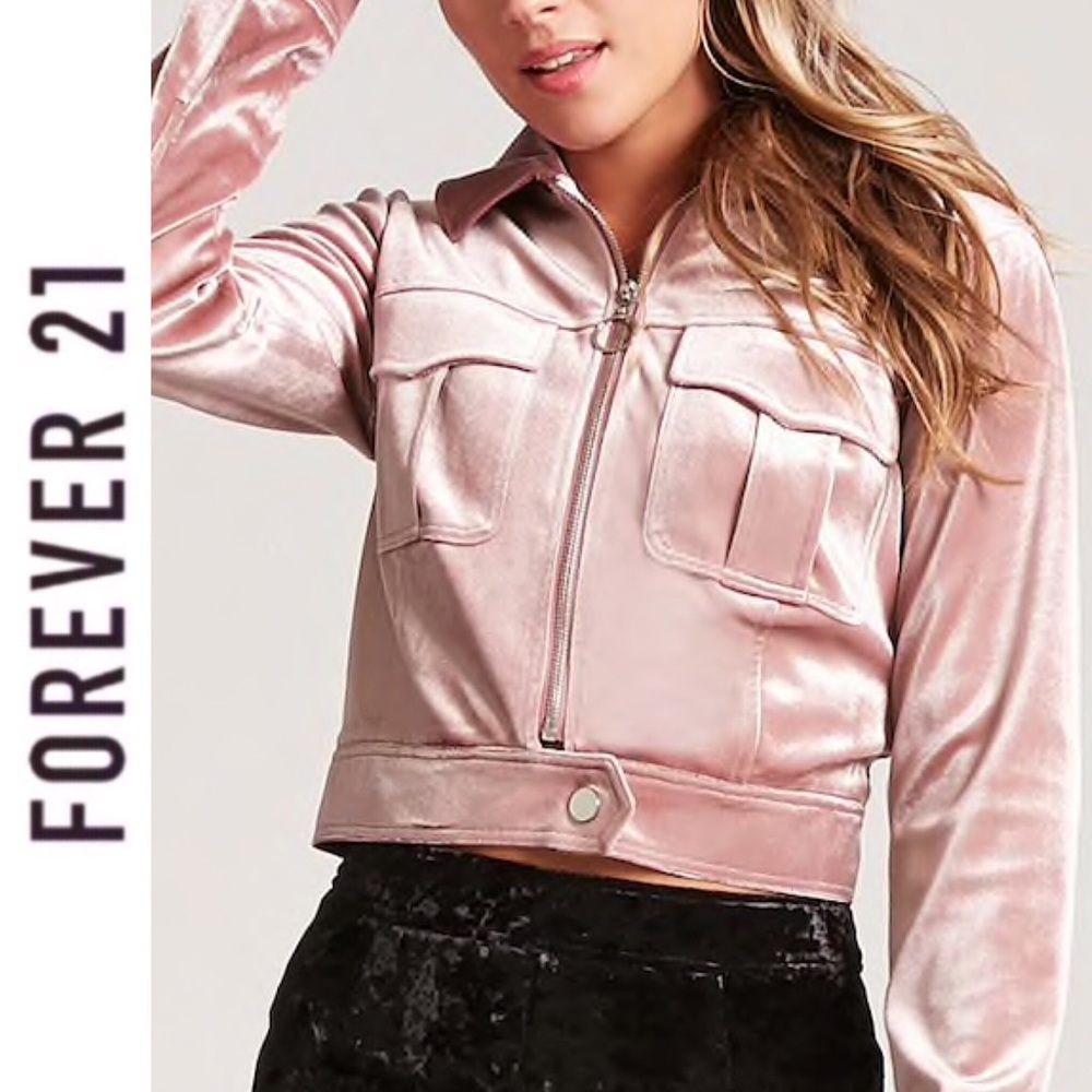 mauve velour zip up collared jacket 💕